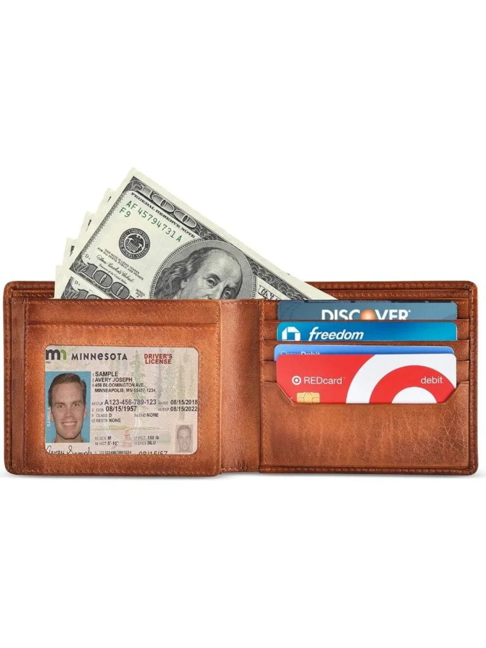 RFID Blocking Bifold Wallet for Men - Brown Full Grain Leather, 2 ID Windows